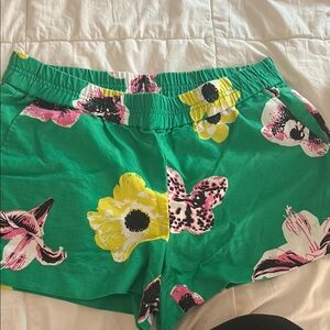 High Waist Green and Yellow Floral Shorts
